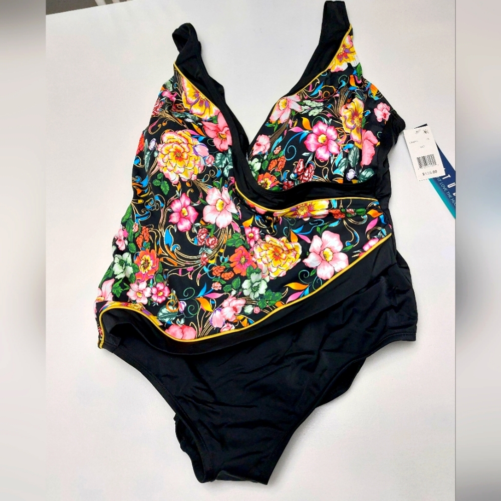 Longitude Floral V-Neck Swimsuit 22 NWT